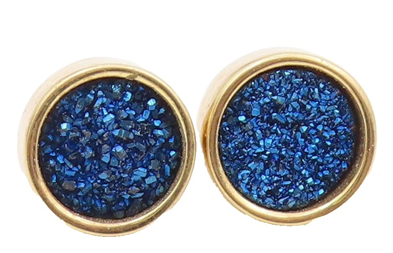 925 Sterling Silver Vintage Earrings Gold Plated Blue Drusy Quartz Stud  EG13880