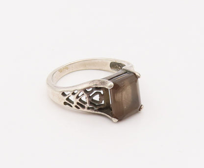 925 Silver  Vintage Quartz With Stencil Cutout Shoulder Ring Sz 8.75  RG26686