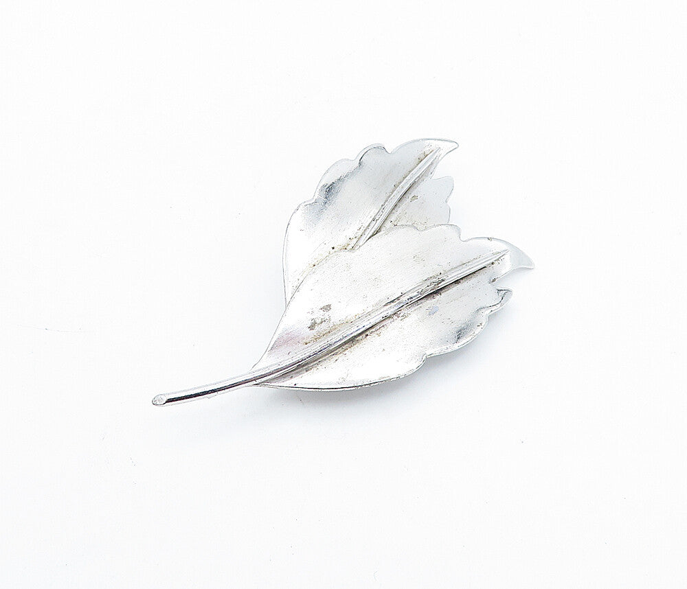 CARL ART 925 Sterling Silver  Vintage Shiny Floral Leaves Brooch Pin  BP1385