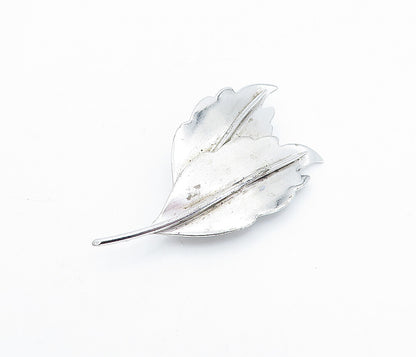 CARL ART 925 Sterling Silver  Vintage Shiny Floral Leaves Brooch Pin  BP1385