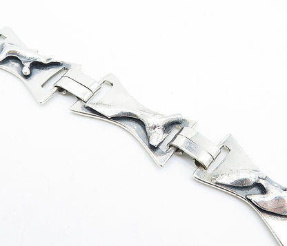 925 Sterling Silver  Vintage Abstract Sculpted Detail Chain Bracelet  BT2305