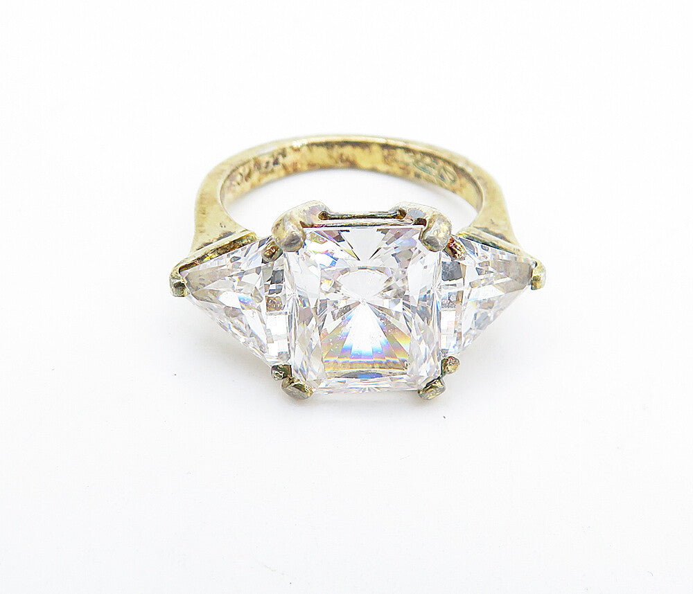 925 Sterling Silver  Vintage Cubic Zirconia 3 Stone Band Ring Sz 6  RG7632