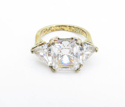 925 Sterling Silver  Vintage Cubic Zirconia 3 Stone Band Ring Sz 6  RG7632