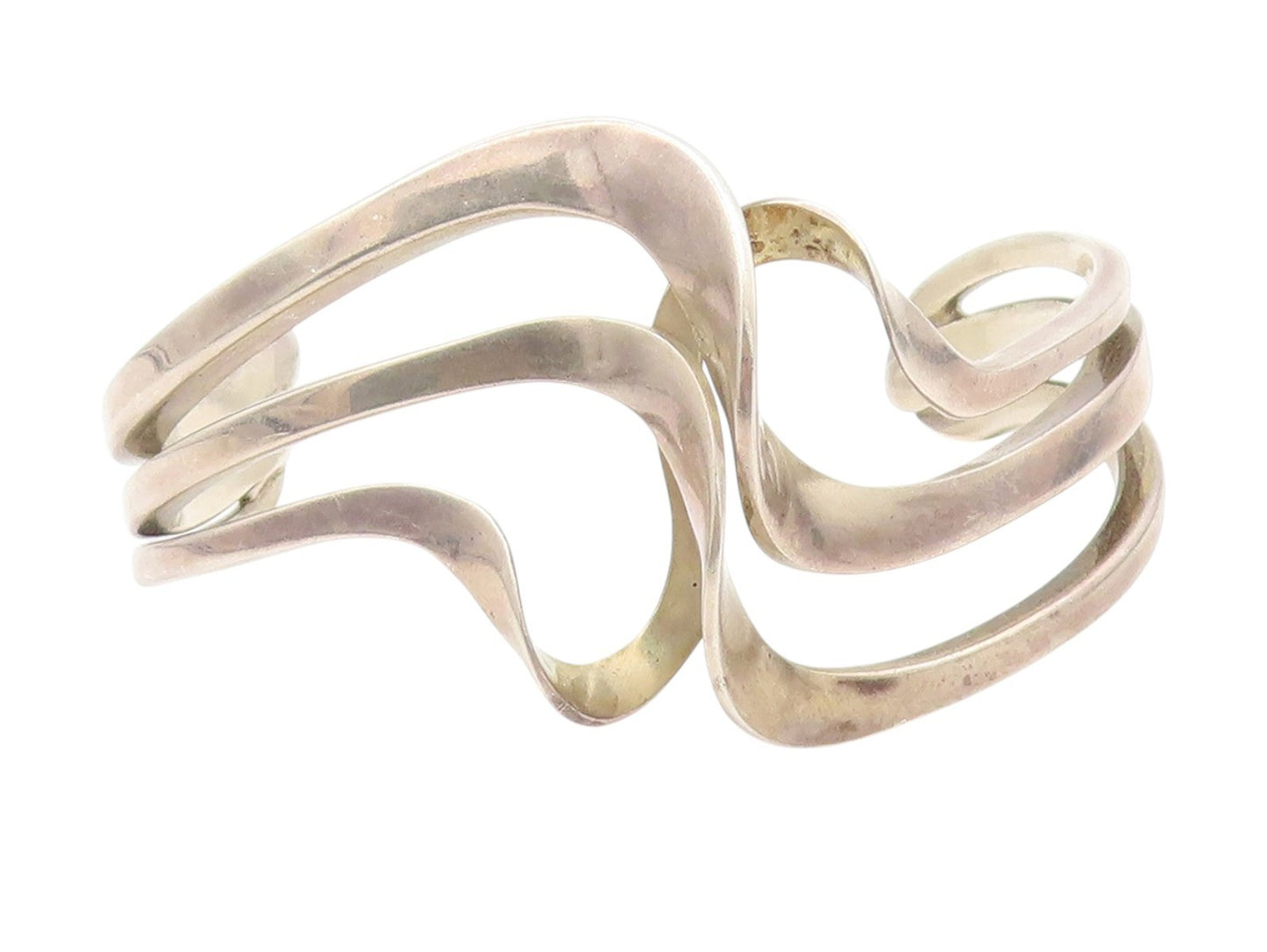 925 Sterling Silver Vintage Bracelet Modernist Freeform Wave Design Cuff BT11400