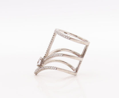 925 Sterling Silver Vintage Ring Cutout Large Designer CZ Inlay  Sz 5.5  RG28760