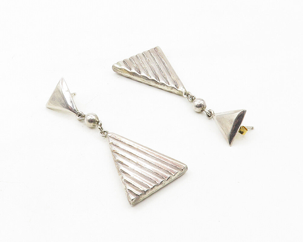 925 Sterling Silver  Vintage Shiny Triangle Linked Dangle Earrings  EG5466