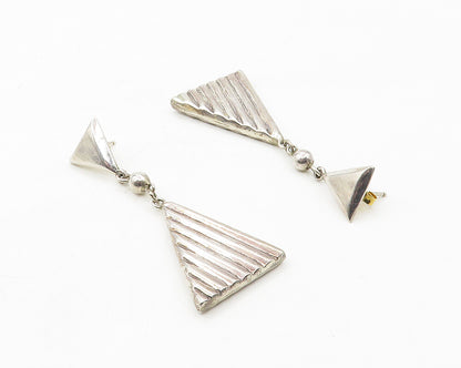 925 Sterling Silver  Vintage Shiny Triangle Linked Dangle Earrings  EG5466