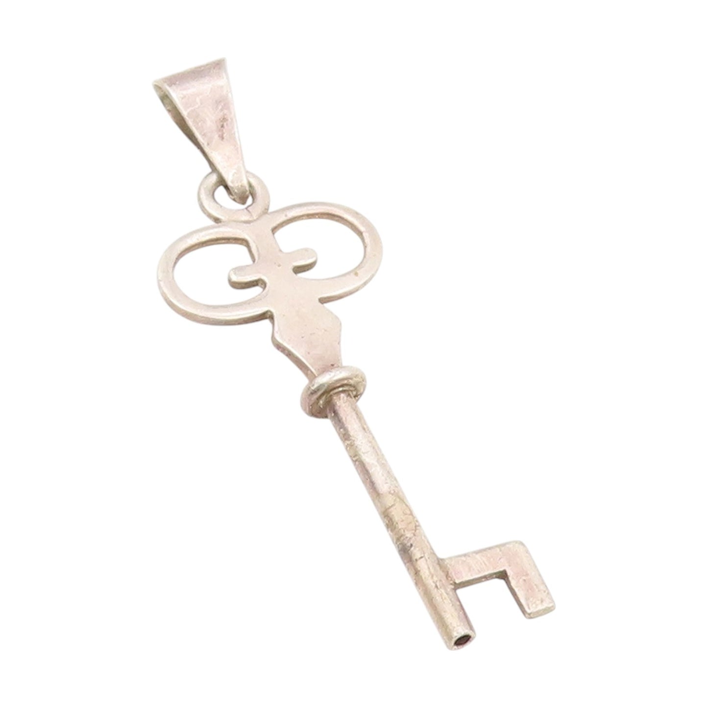 925 Sterling Silver Vintage Pendant MEXICO Minimalist Large Crown Key  PT25307