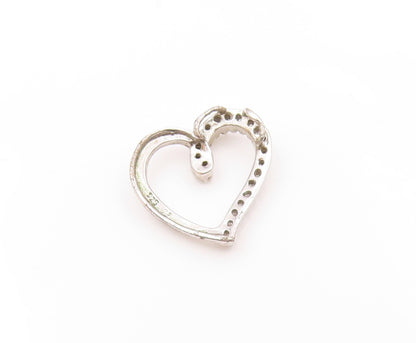 925 Sterling Silver  Vintage Genuine Diamonds Open Love Heart Pendant  PT16210