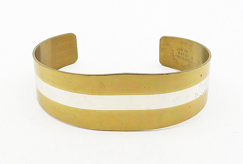 LILLIAN VERNON 925 Sterling Silver  Vintage Shiny 3 Tone Cuff Bracelet  BT1714