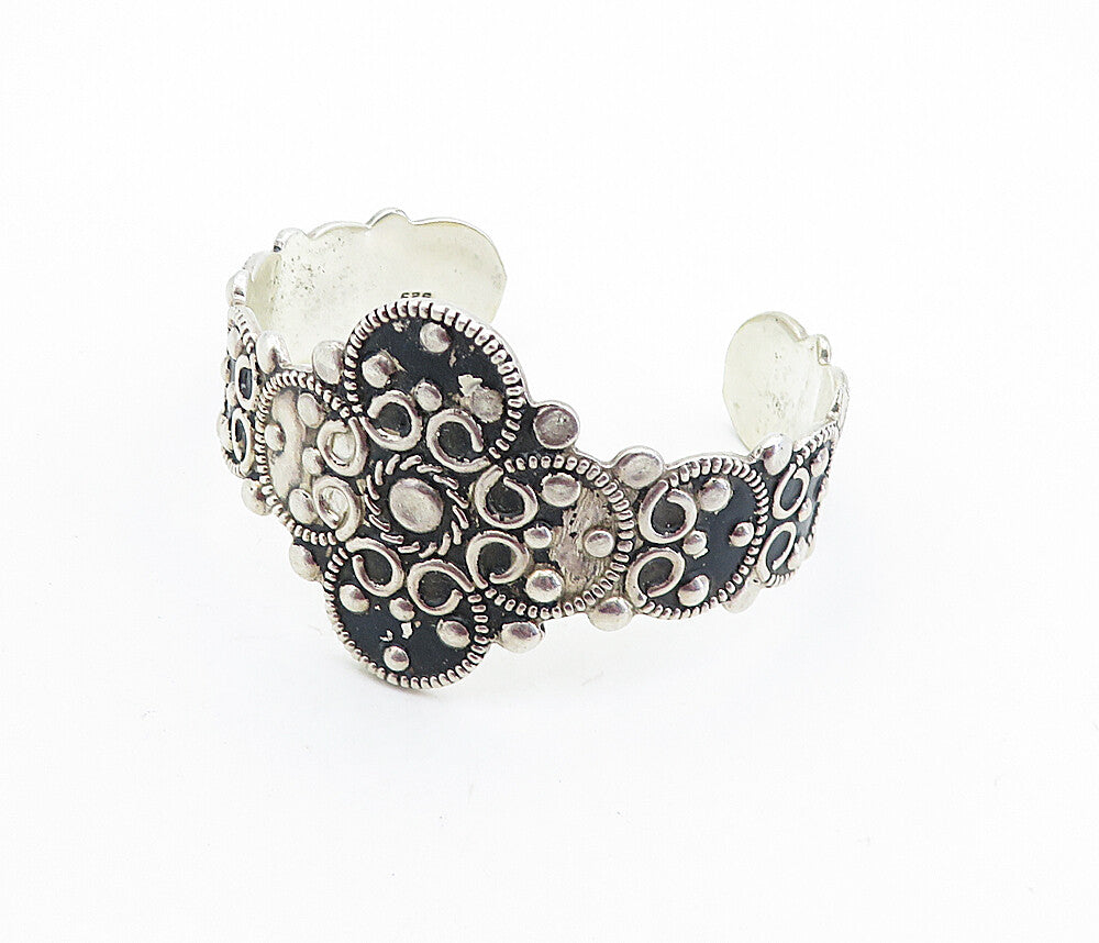 MEXICO 925 Sterling Silver  Vintage Oxidized Swirl Twist Cuff Bracelet  BT2727