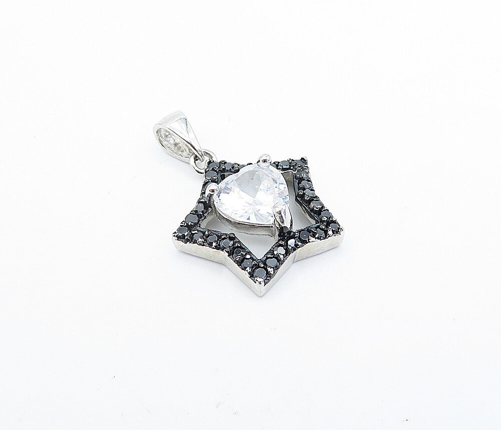 925 Sterling Silver  Cubic Zirconia & Back Hematite Heart Star Pendant  PT2814