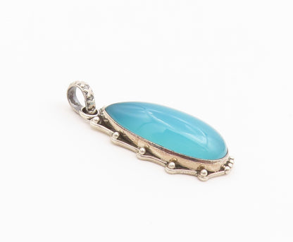 925 Sterling Silver Vintage Pendant Cabochon Chalcedony Teardrop Charm  PT26487