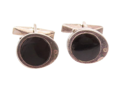 925 Sterling Silver Vintage Cuff Links Black Onyx Minimalist Sleek Pairs  TR3994