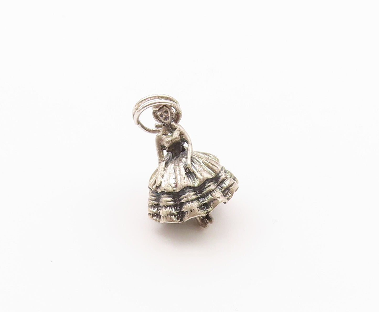 925 Sterling Silver  Vintage Petite Woman In Dress Pendant  PT19655
