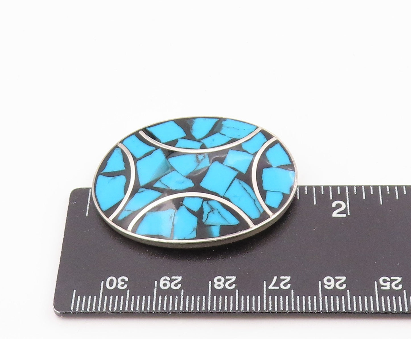 925 Sterling Silver Vintage Brooch Pin Turquoise & Onyx Inlay Design  BP12358
