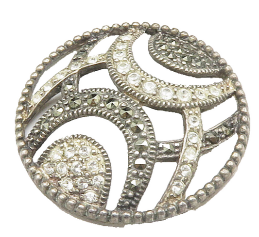 925 Sterling Silver  Vintage Topaz & Marcasite Open Design Pendant  PT11150