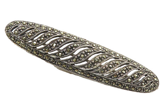 925 Sterling Silver  Vintage Marcasite Swirl Cutout Oblong Brooch Pin  BP3593