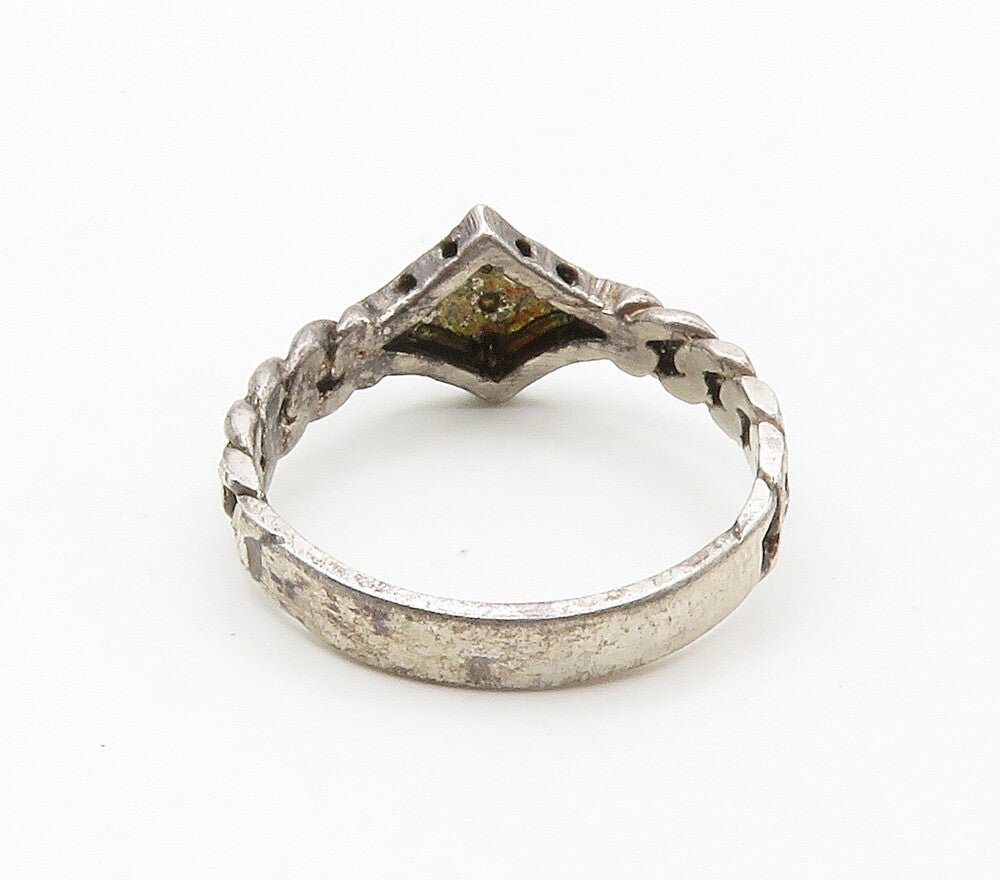 925 Sterling Silver  Vintage Dark Tone Diamond Cut Band Ring Sz 7.5  RG15379