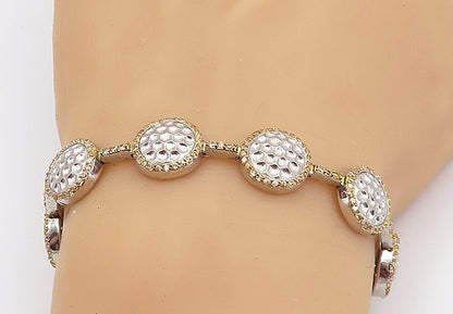 925 Sterling Silver Vintage Shiny Hammered Two Tone Chain Bracelet BT1779