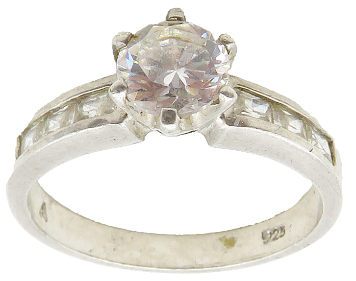 925 Sterling Silver  Cubic Zirconia Solitaire With Accents Ring Sz 10  RG15570