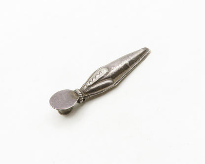 925 Sterling Silver  Vintage Dark Tone Etched Pointed Drop Pendant  PT15488