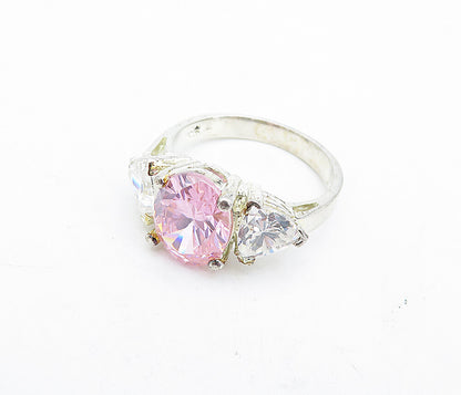 925 Sterling Silver  Pink & White Cubic Zirconia Shiny Band Ring Sz 6.5 RG5276