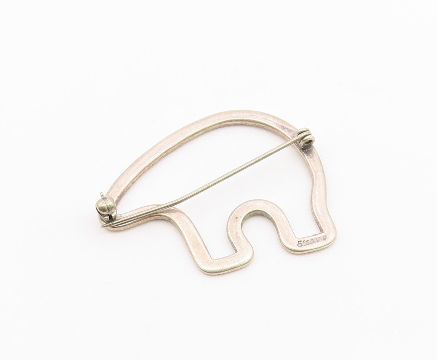 SOUTHWESTERN 925 Silver Vintage Shiny Smooth Bear Outline Brooch Pin BP9248
