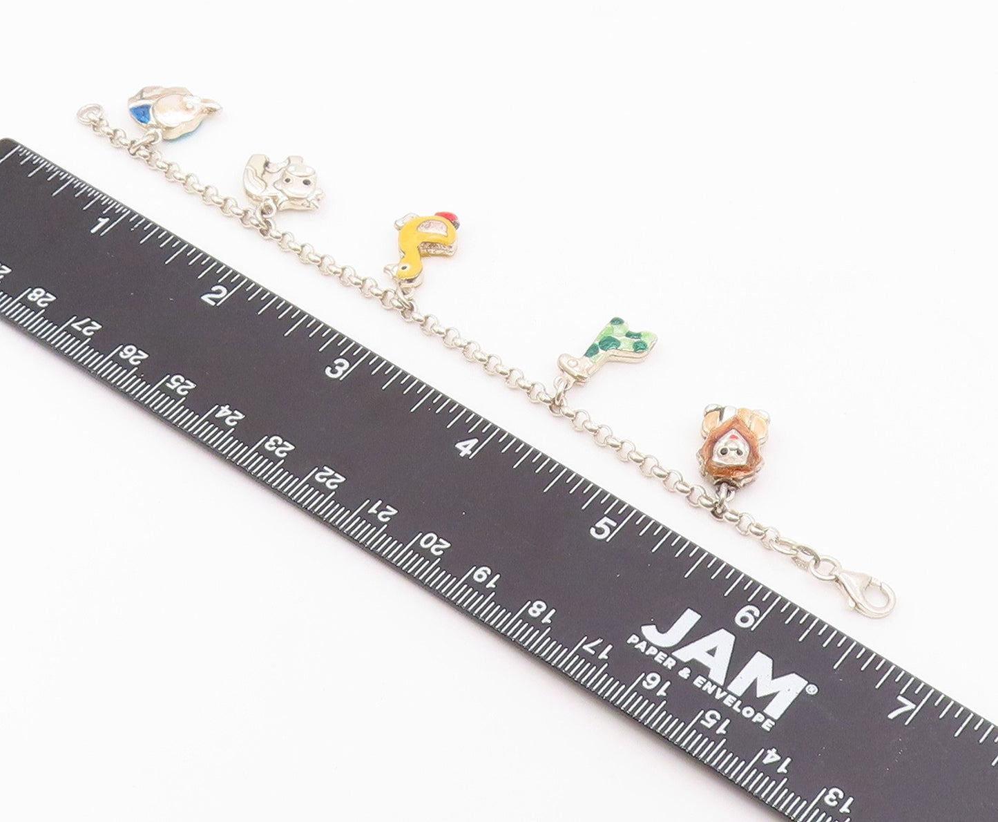 925 Silver  Vintage Lion Giraffe Duck Cow & Elephant Charm Bracelet  BT9333
