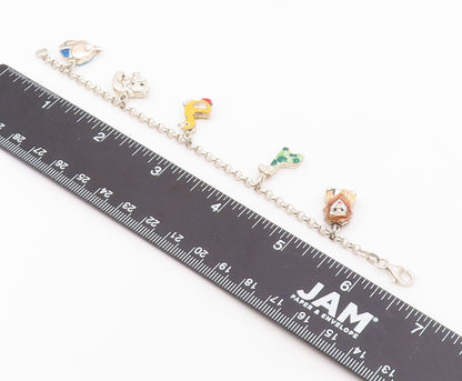 925 Silver  Vintage Lion Giraffe Duck Cow & Elephant Charm Bracelet  BT9333