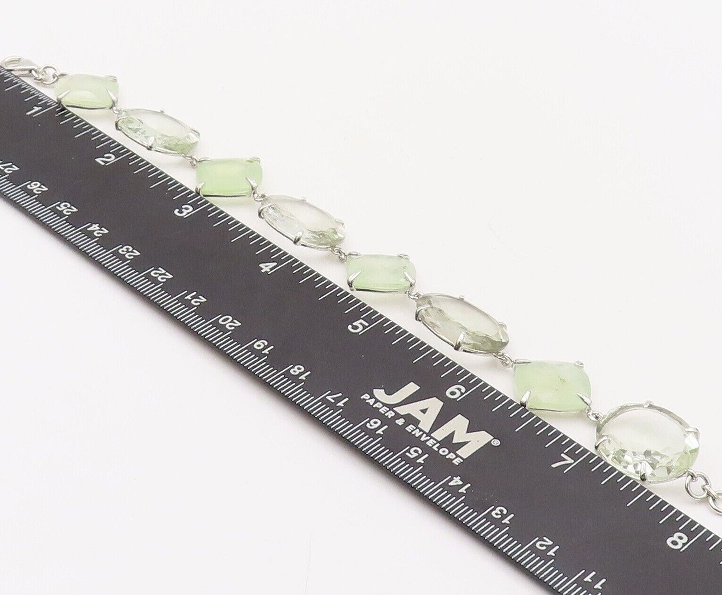 925 Sterling Silver Vintage Bracelet Square & Oval Cut Linked Quartz  BT10712