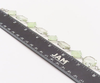925 Sterling Silver Vintage Bracelet Square & Oval Cut Linked Quartz  BT10712