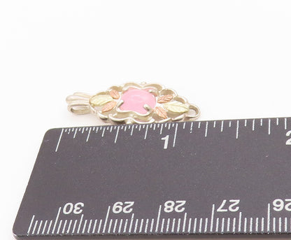 12k Gold 925 Sterling Silver Vintage Pendant Floral Carved Gemstone  PT24395
