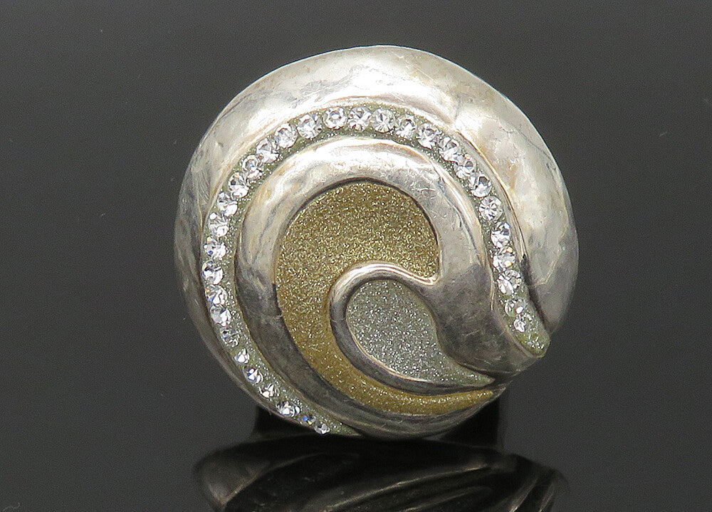 DESIGNER 925 Silver  Vintage Rhinestones Swirl Cocktail Ring Sz 7  RG22696