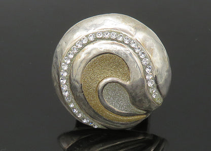 DESIGNER 925 Silver  Vintage Rhinestones Swirl Cocktail Ring Sz 7  RG22696