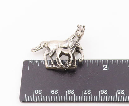925 Sterling Silver Vintage Carved Horse Mom With Baby Horse Brooch Pin BP9832