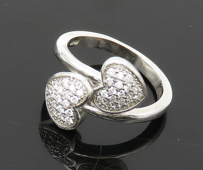925 Sterling Silver  Cubic Zirconia Love Hearts Bypass Band Ring Sz 6  RG17983