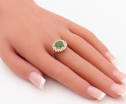 925 Sterling Silver Vintage Ring Gold Plated Green White CZ Flower Sz 7  RG30068