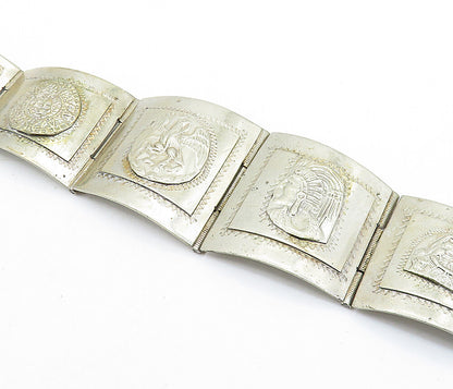TAXCO MEXICO 925 Silver  Vintage Chief's Head Hinge Chain Bracelet  BT2688