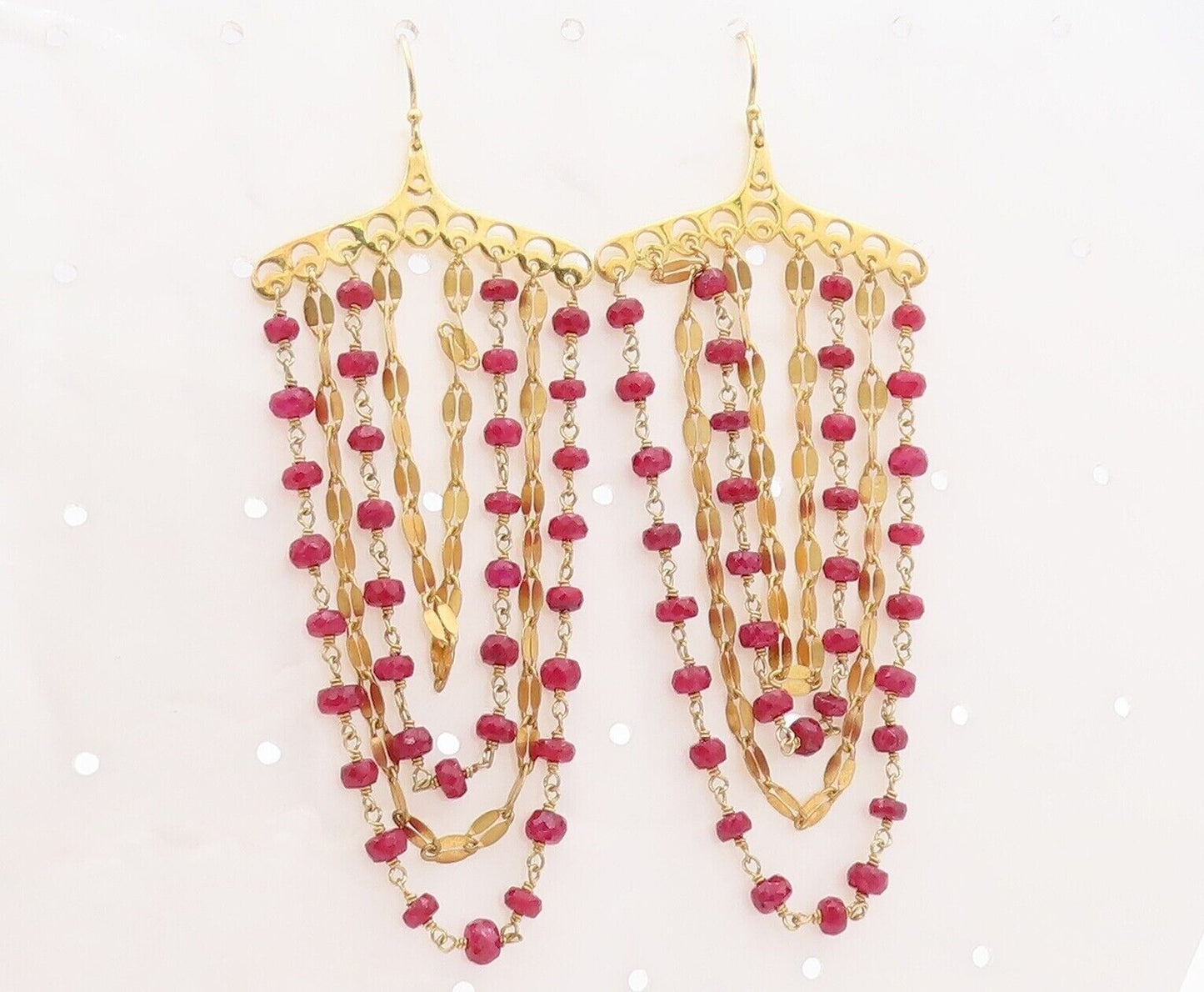 925 Sterling Silver Vintage Earrings Gold Plated Dangling Beaded Ruby  EG13162