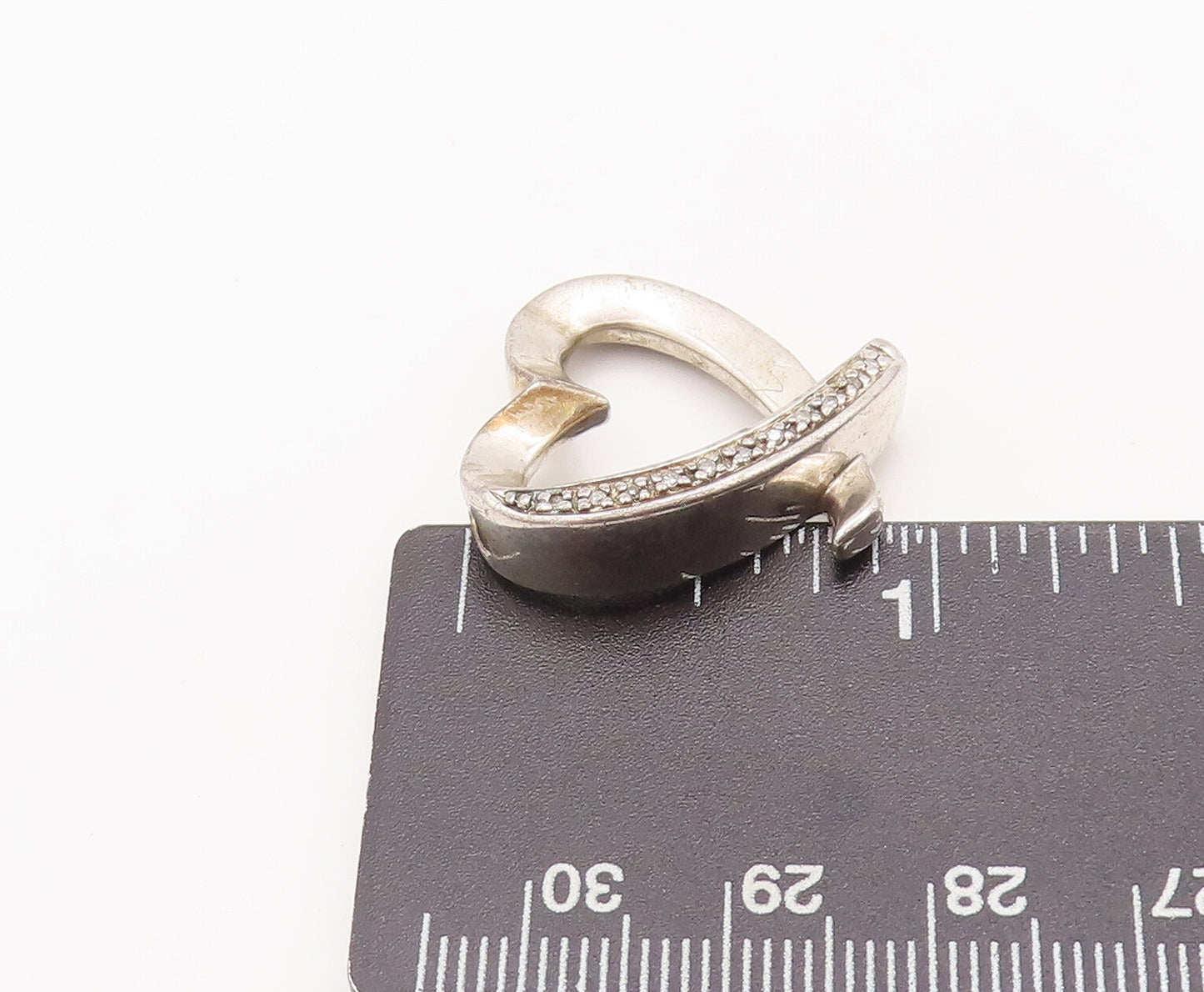925 Sterling Silver Vintage Pendant Solid Real Diamonds Beaded Heart  PT22626