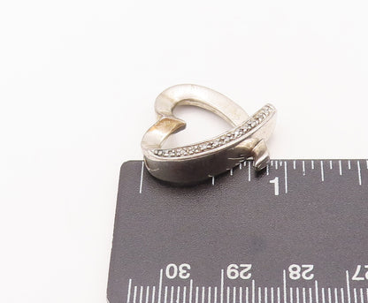 925 Sterling Silver Vintage Pendant Solid Real Diamonds Beaded Heart  PT22626