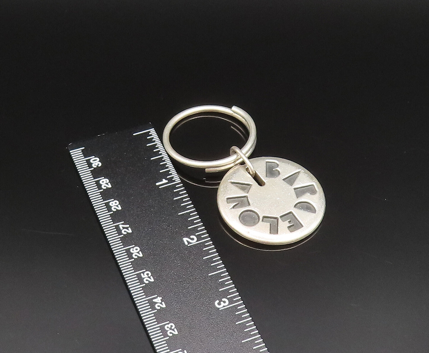 925 Sterling Silver  Vintage Carved Barcelona Souvenir Key Chain  TR3385