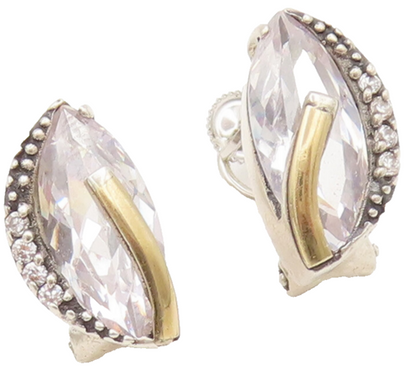 14k GOLD 925 Sterling Silver Vintage Beaded Marquise Cut CZ Earrings  EG12652