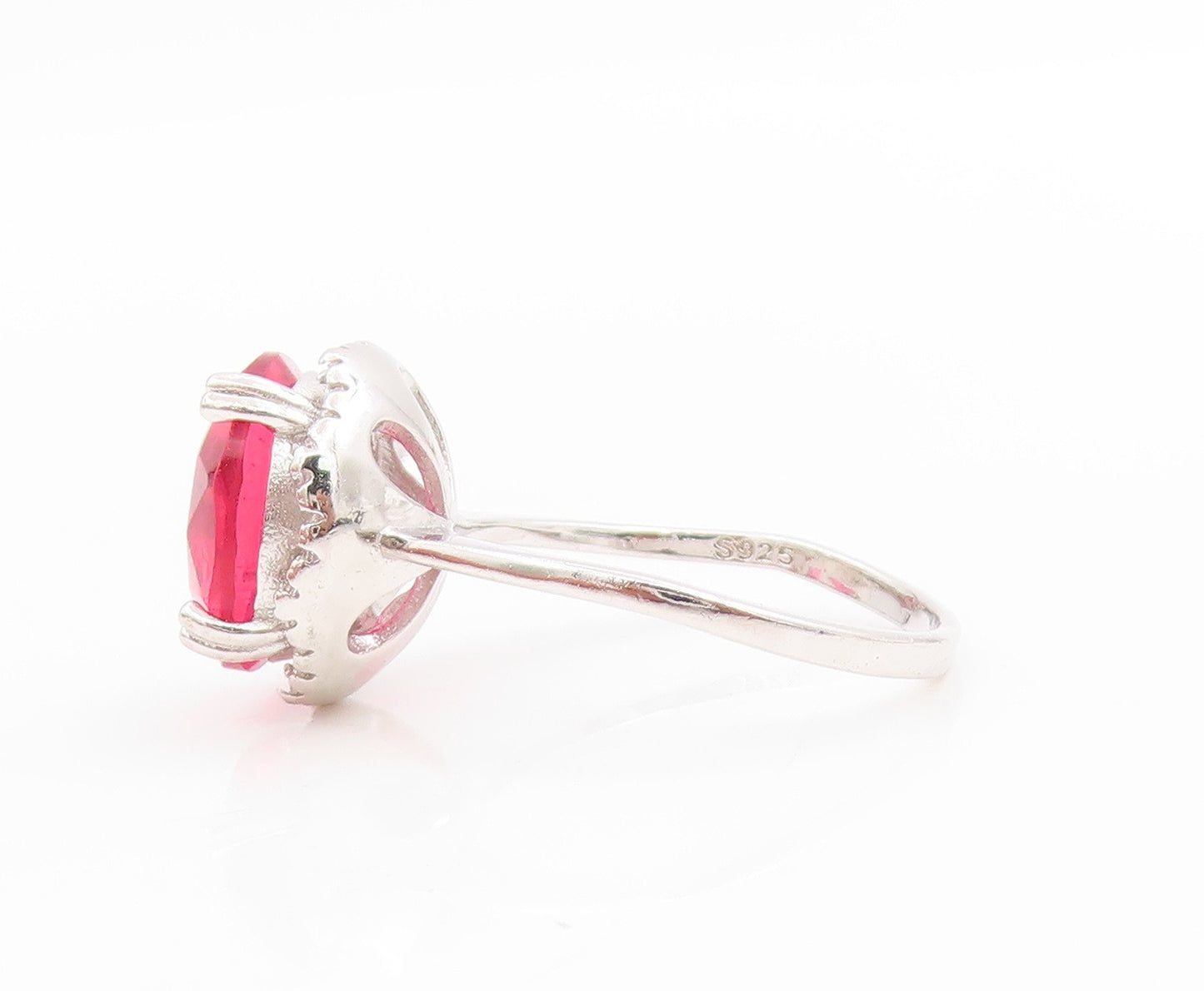 925 Sterling Silver Vintage Ring Round CZ Halo Solitaire Band  Sz 8  RG34082