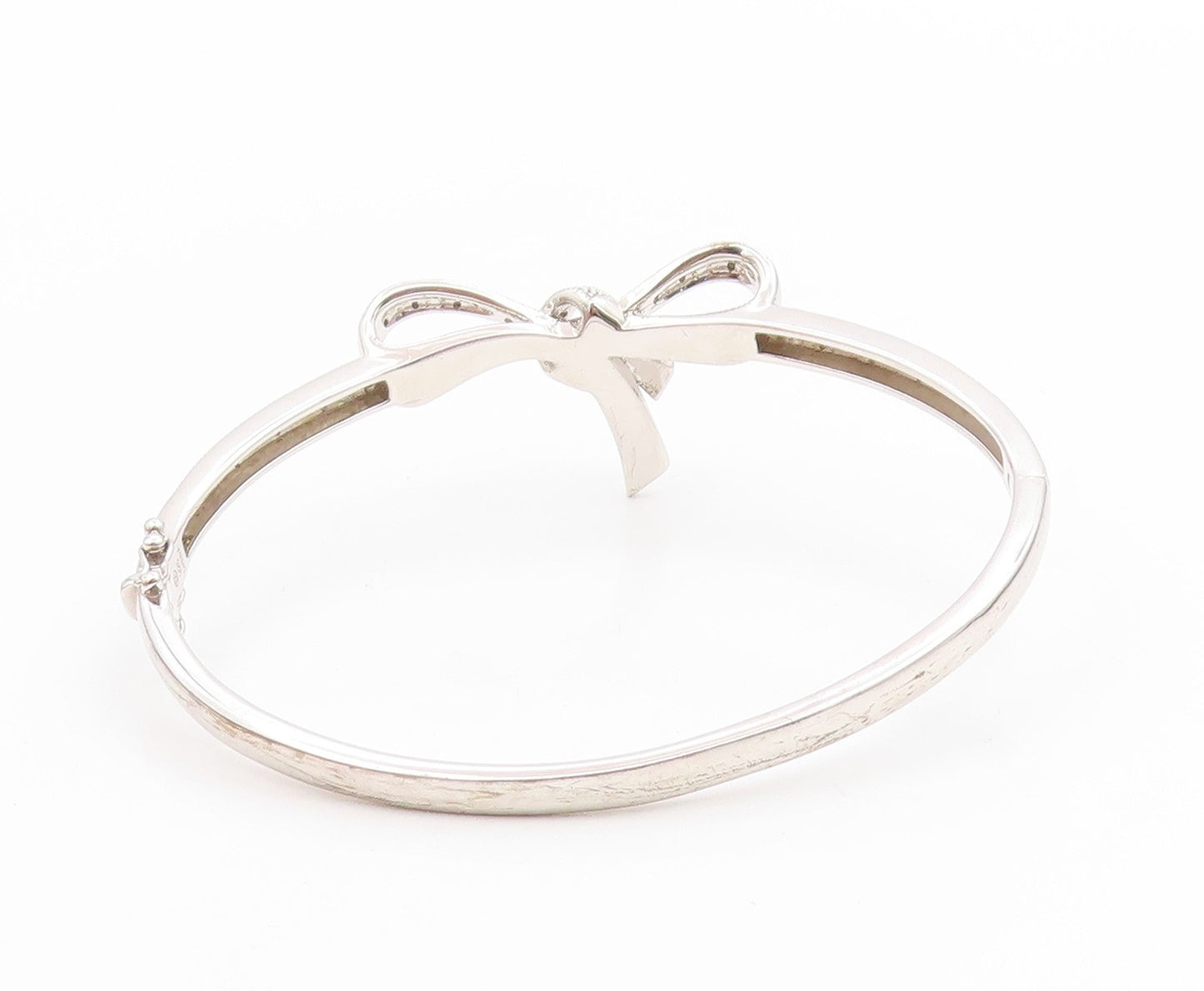 925 Sterling Silver Vintage Bracelet Genuine Diamonds Ribbon Bow Bangle  BT11803