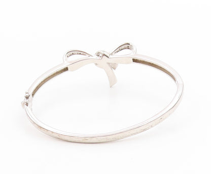 925 Sterling Silver Vintage Bracelet Genuine Diamonds Ribbon Bow Bangle  BT11803