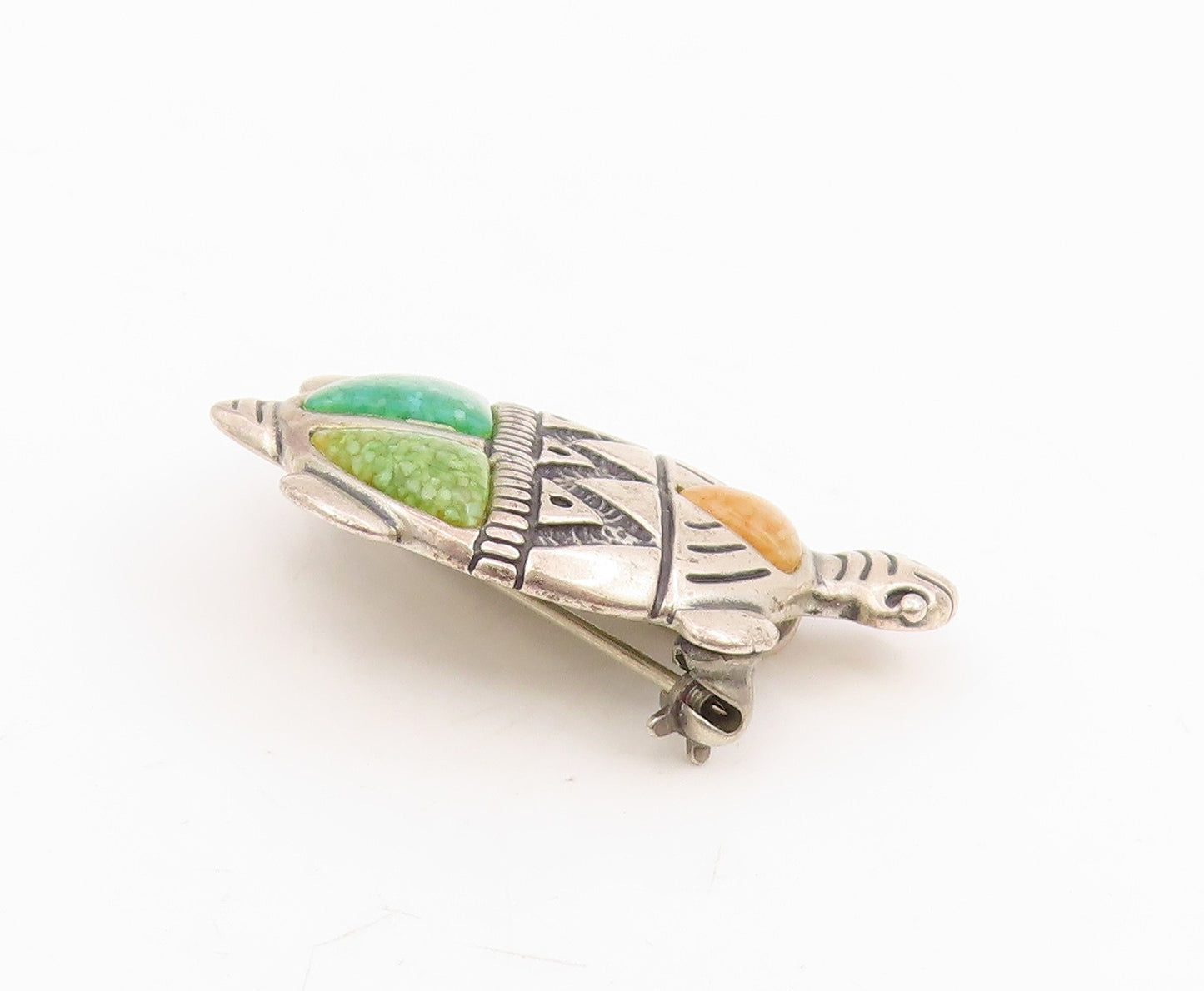 925 Sterling Silver Vintage Brooch Pin CAROLYN POLLACK Turquoise Turtle  BP12220
