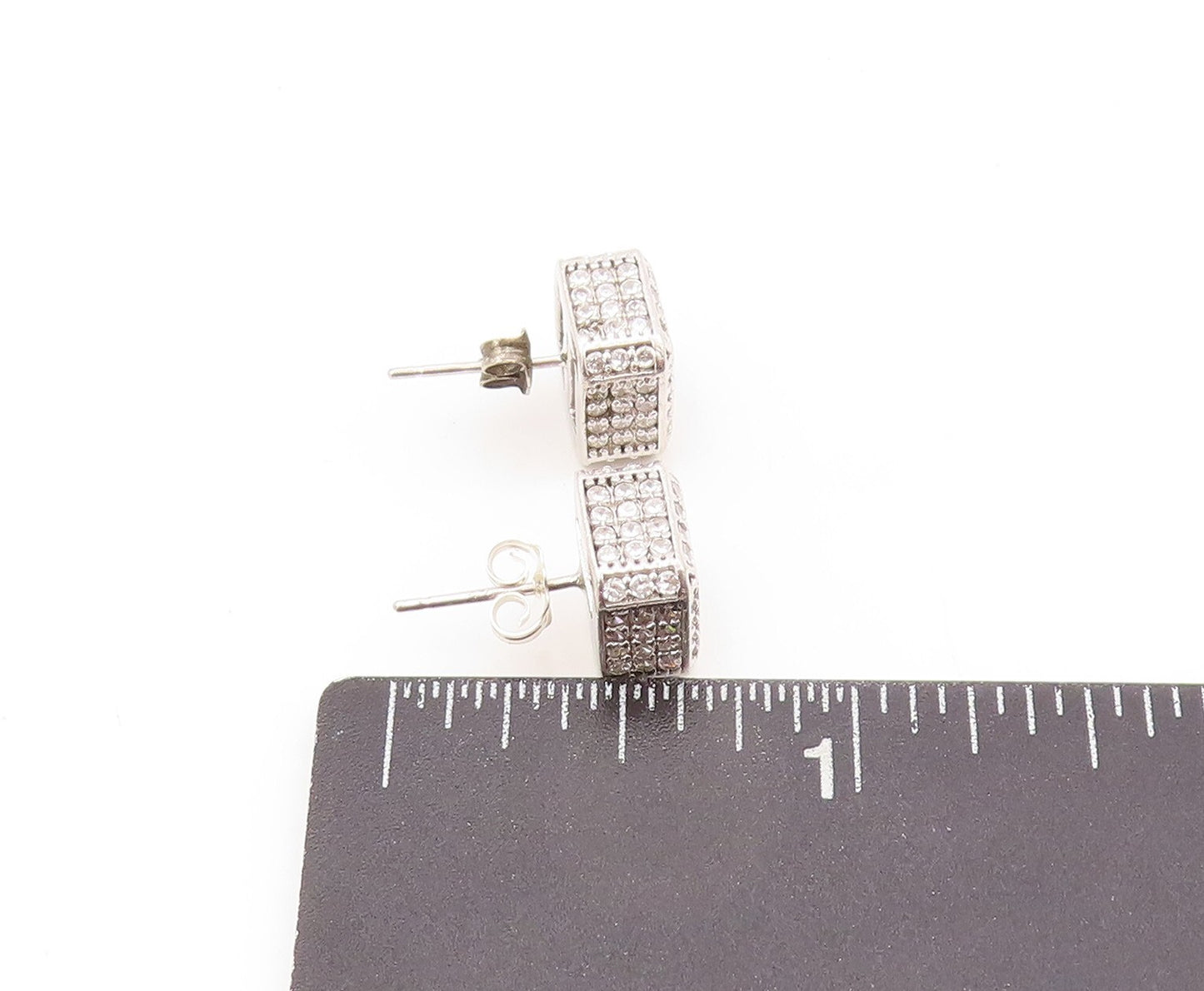 925 Sterling Silver Vintage Earrings Minimalist CZ Inlay Open Cube  EG13345