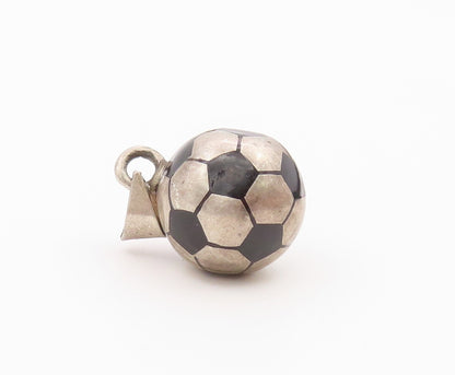 925 Sterling Silver Vintage Pendant Modernist Enamel Soccer Ball Charm  PT26393